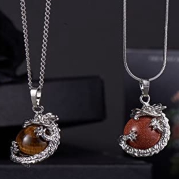 Silver Dragon Wrapped Chakra Energy Healing Pendants Set of 8 NWT - Picture 4 of 4